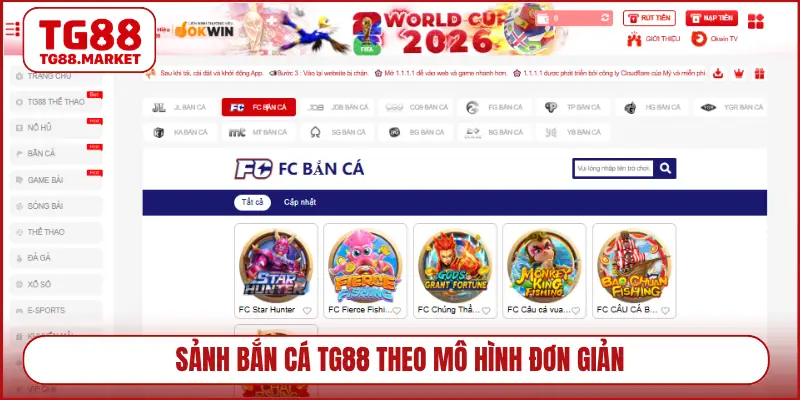 Sảnh bắn cá TG88 theo mô hình đơn giản